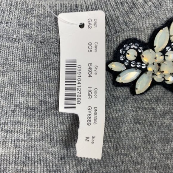 NWT J.Crew M Sweater Gray Faux-Opal Embellished Holiday - Picture 4 of 14